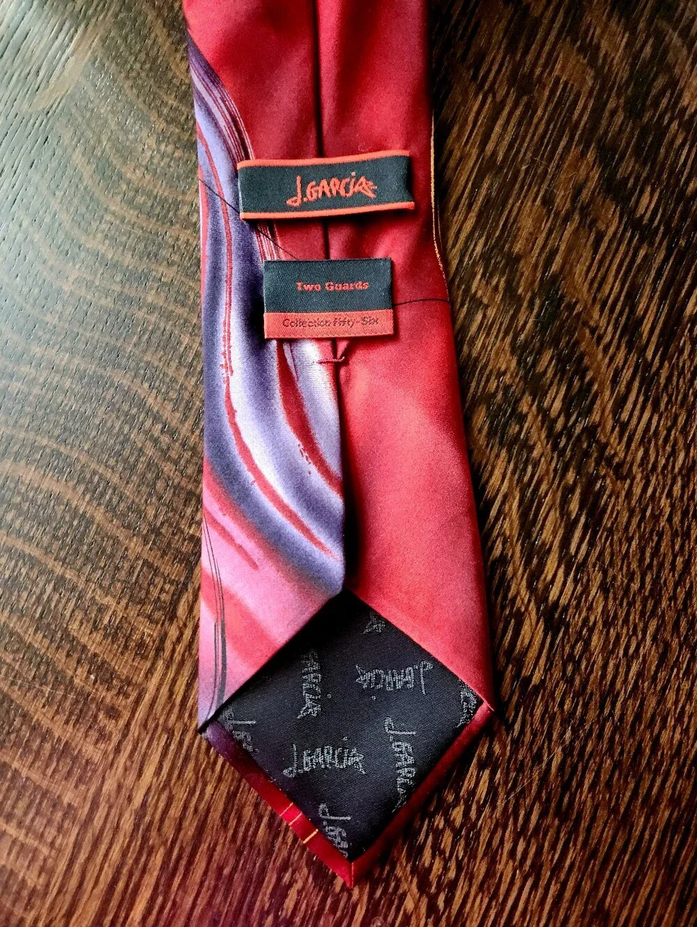 Jerry Garcia 🎩 Vintage Red Swirl Pattern Necktie with Black Silver EUC $24